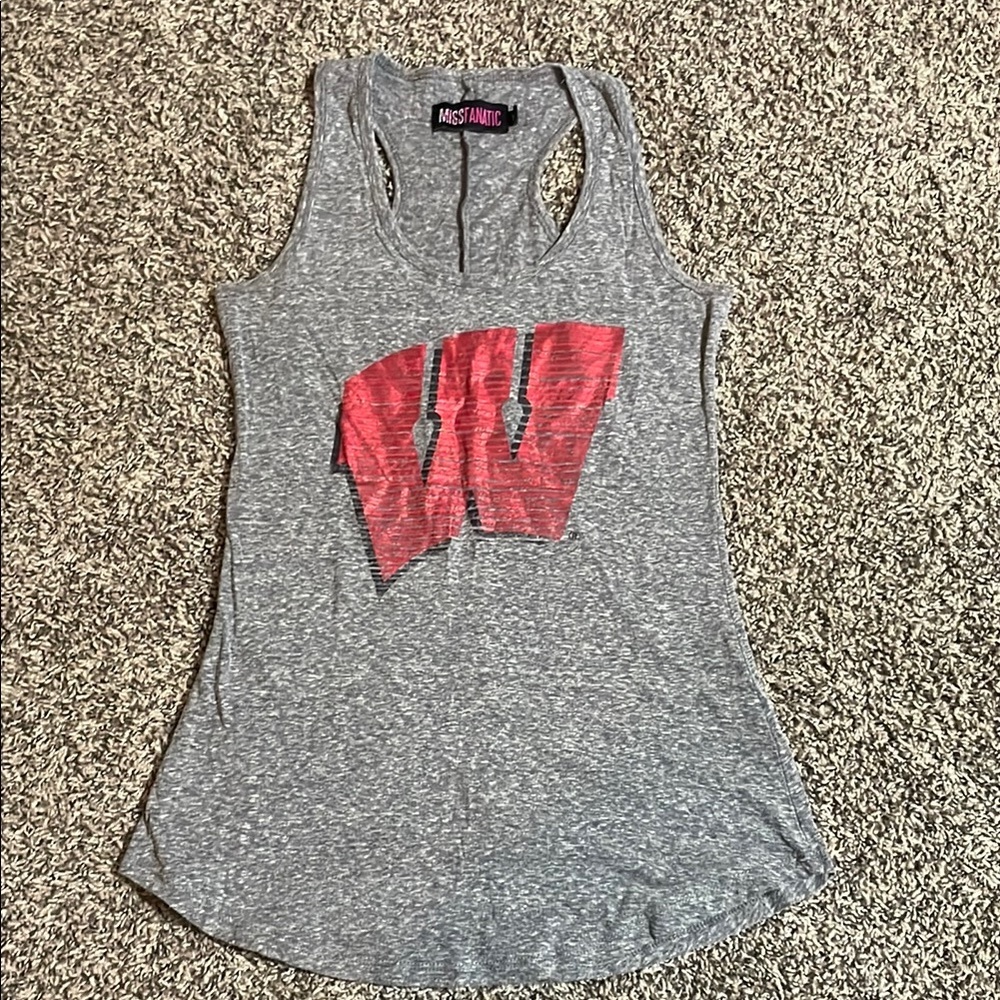 Women's Gray Tank Top with Wisconsin Red Graphic